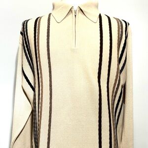 Italian Men's Beige Striped Zip-Up Sweater